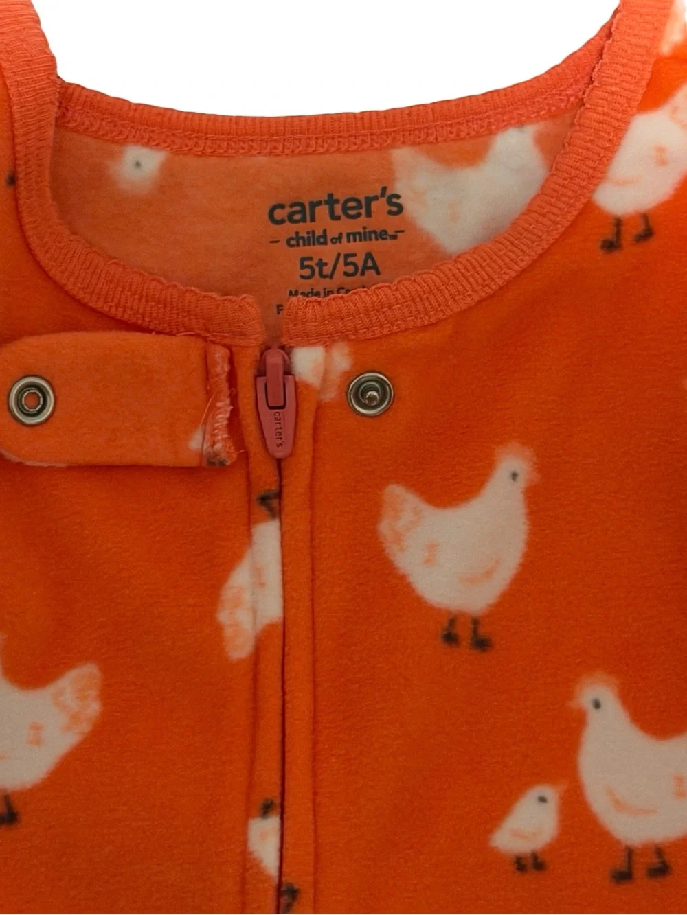 Carter’s Girls Orange Chicken Print Fleece Footed Pajamas Size 5T